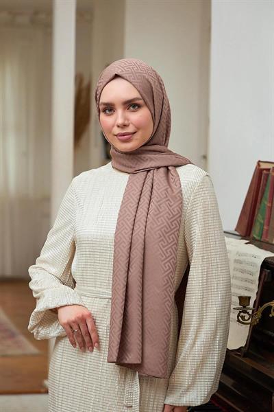 Yaz Işıltısı Koleksiyonu İpeksi Jakar Şal Açık Vizon 9017-08