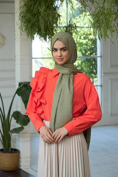 Yaz Işıltısı Koleksiyonu İpeksi Jakar Şal Haki 9013-09
