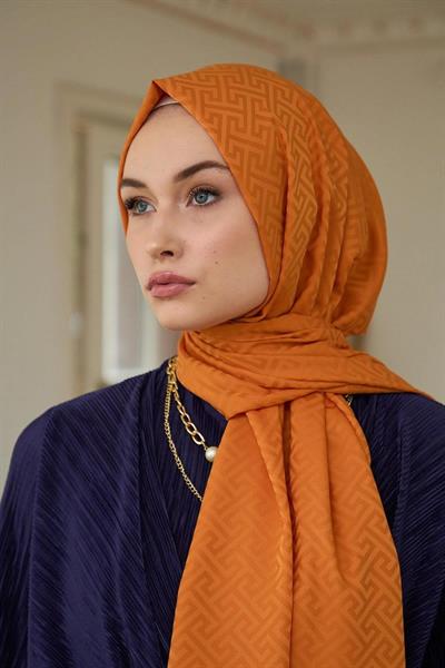 Yaz Işıltısı Koleksiyonu İpeksi Jakar Şal Turuncu 9017-26