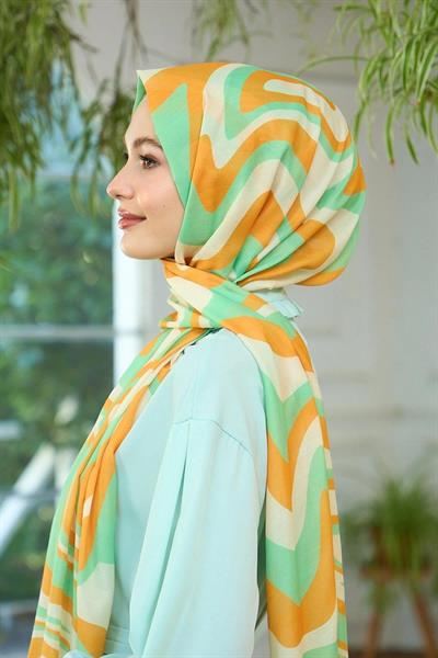 Yaz Işıltısı Koleksiyonu Soft Şal Orange Açık Yeşil 3044-04