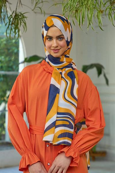 Yaz Işıltısı Koleksiyonu Soft Şal Orange Lacivert 3044-15