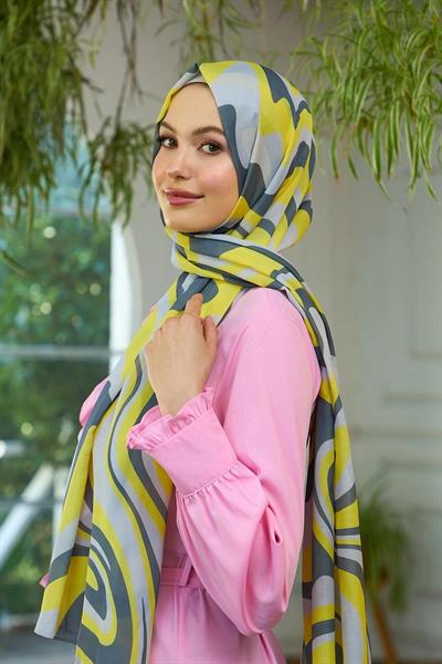 Yaz Işıltısı Koleksiyonu Soft Şal Sarı Koyu Gri 3044-13
