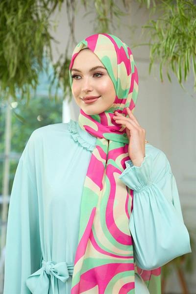 Yaz Işıltısı Koleksiyonu Soft Şal Yeşil Pembe 3044-07