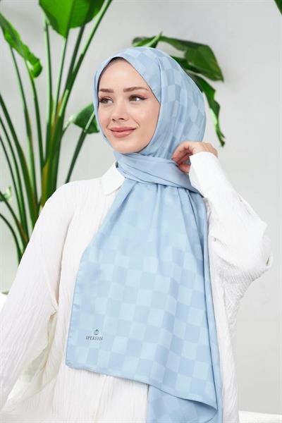 Yeni Dama Desen İpeksi Jakar Şal Buz Mavi 9007-05