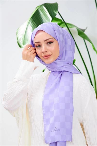 Yeni Dama Desen İpeksi Jakar Şal Leylak 9007-14