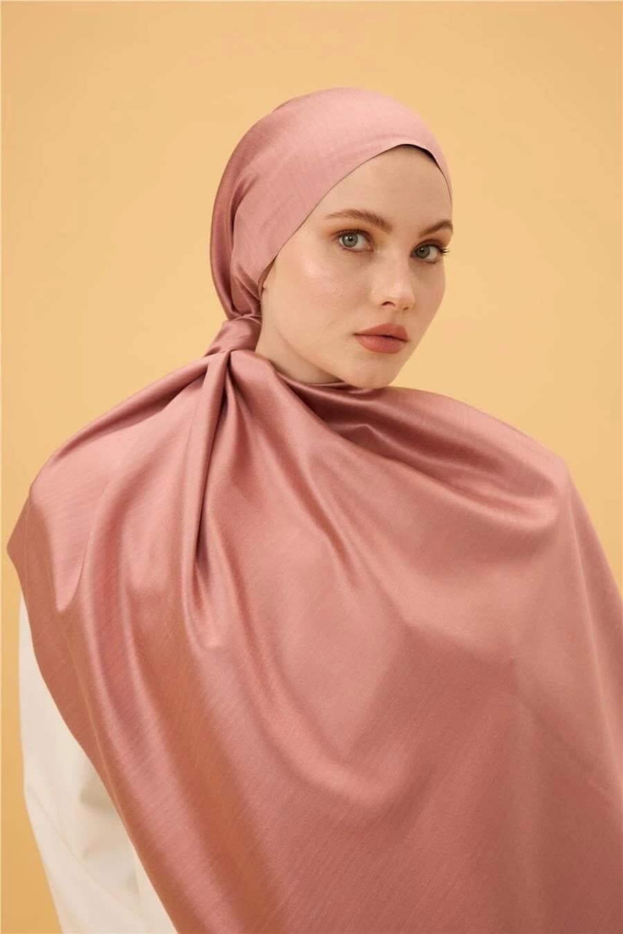 Açık Pudra Düz Çift Taraflı İpek Şal Modeli