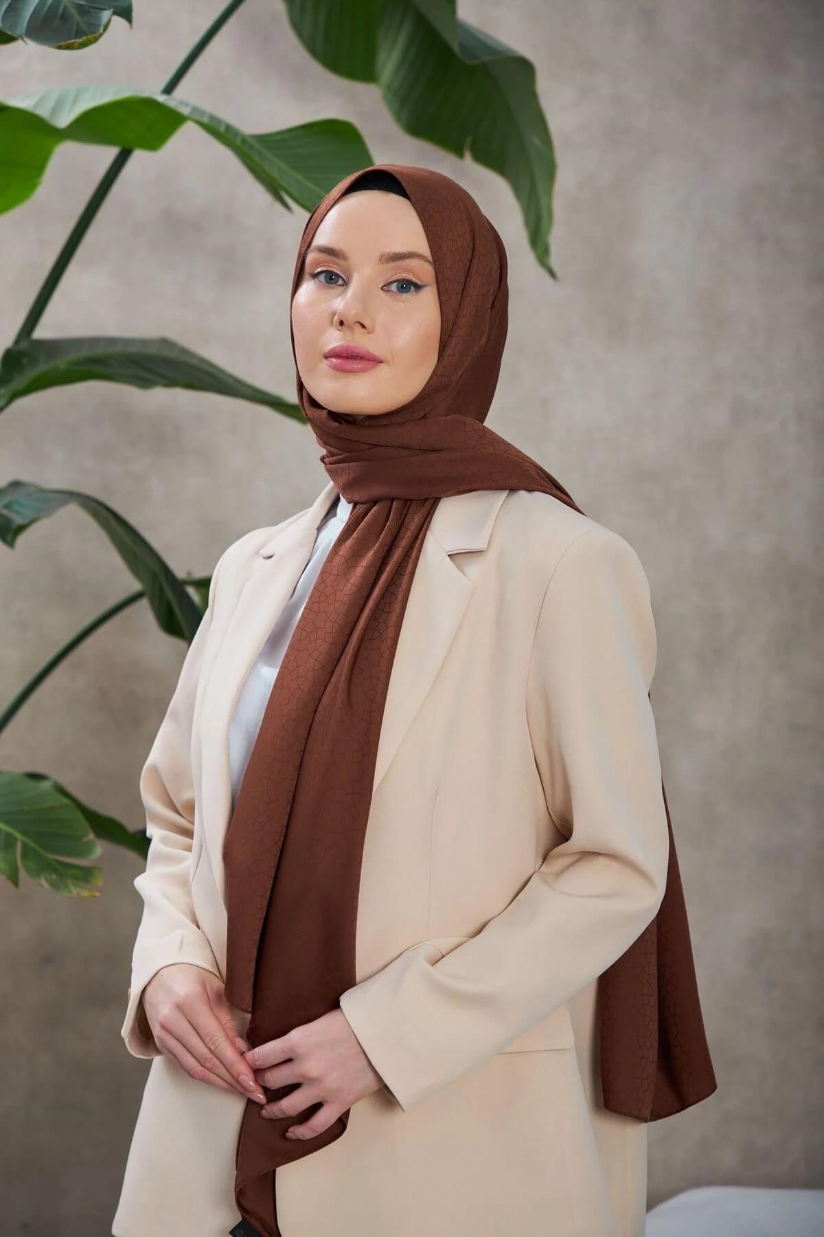Alesa Desen İpeksi Jakar Şal Acı Kahve 9003-11