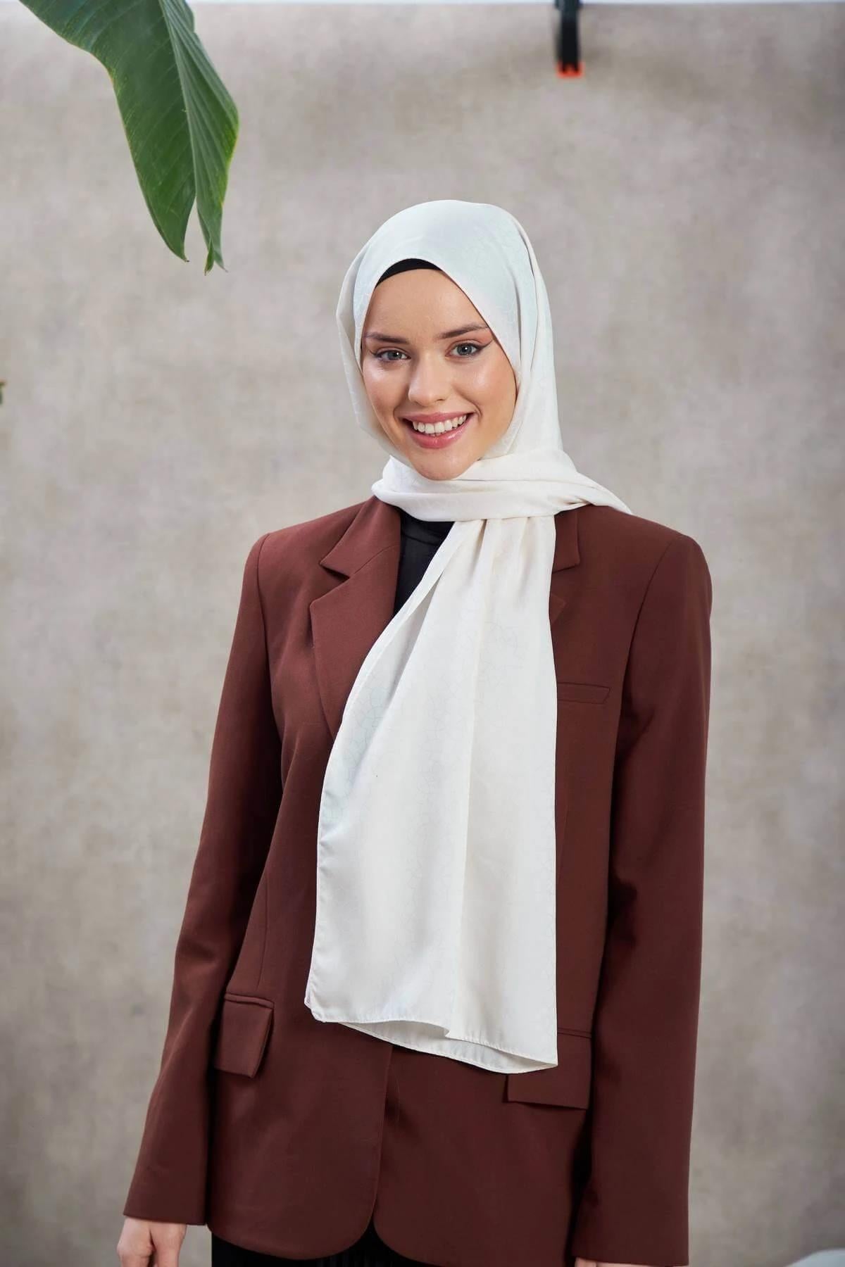 Alesa Desen İpeksi Jakar Şal Ekru 9003-06