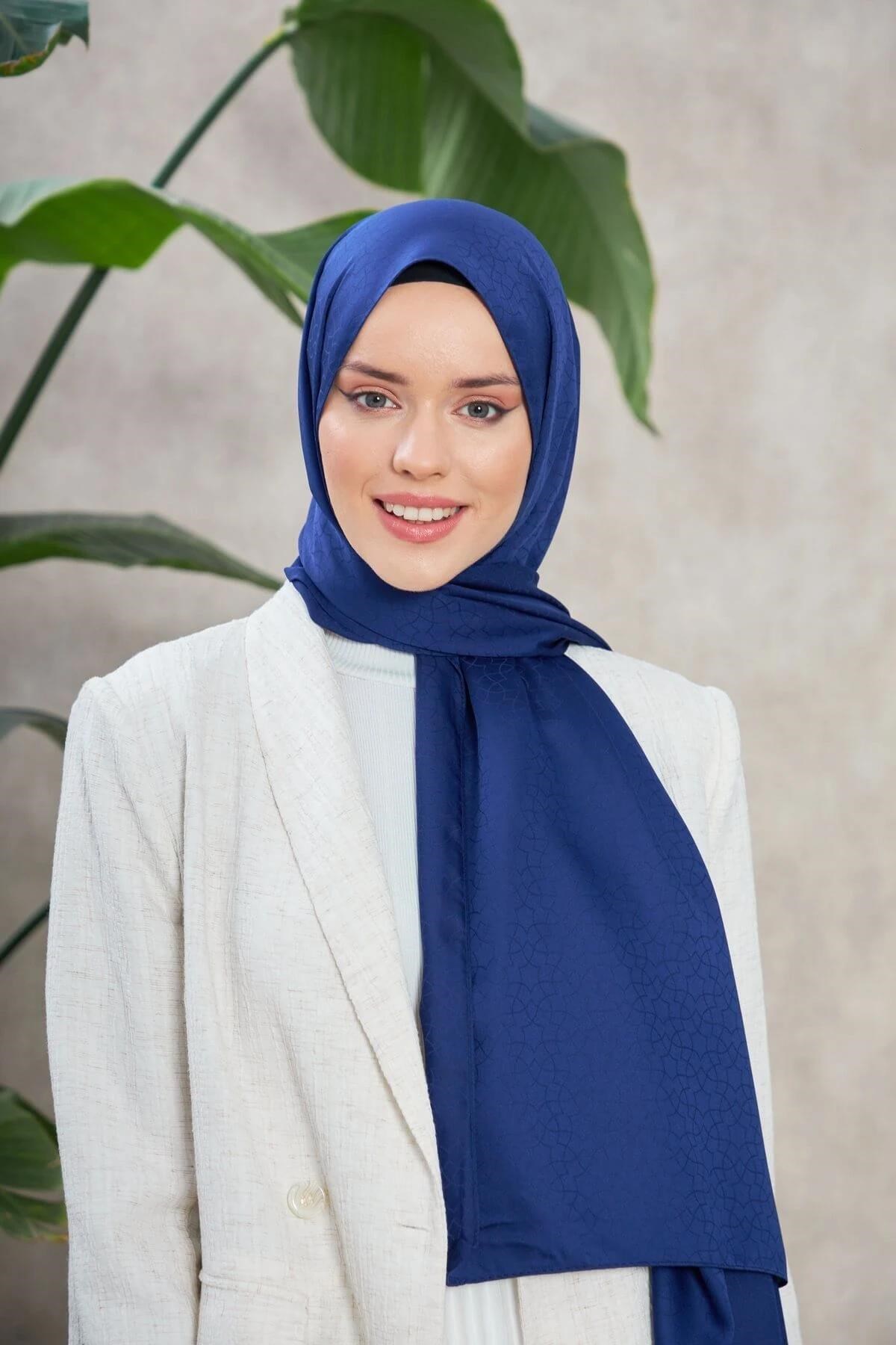 Alesa Desen İpeksi Jakar Şal Gece Mavi 9003-12