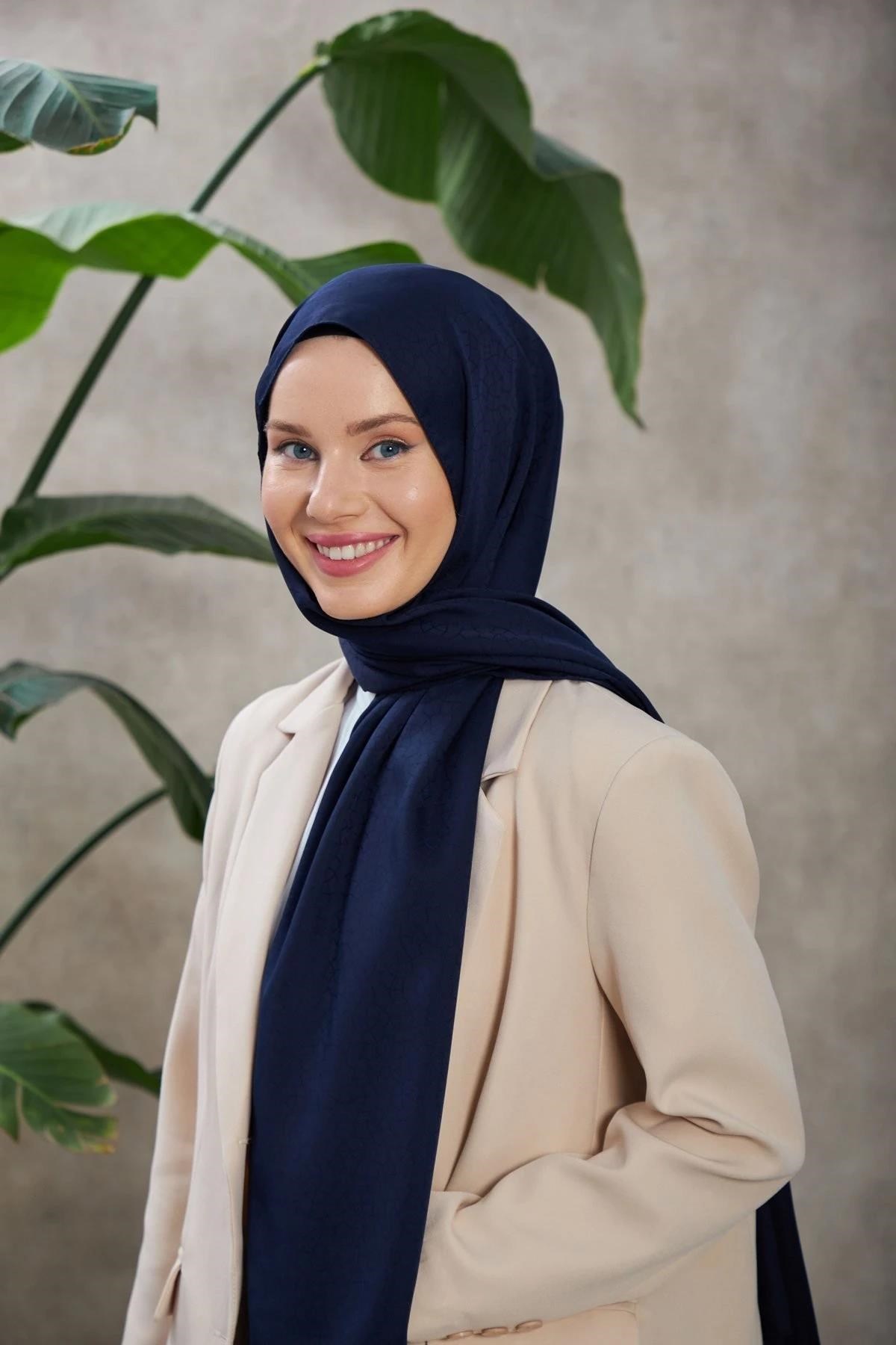 Alesa Desen İpeksi Jakar Şal Koyu Lacivert 9003-19