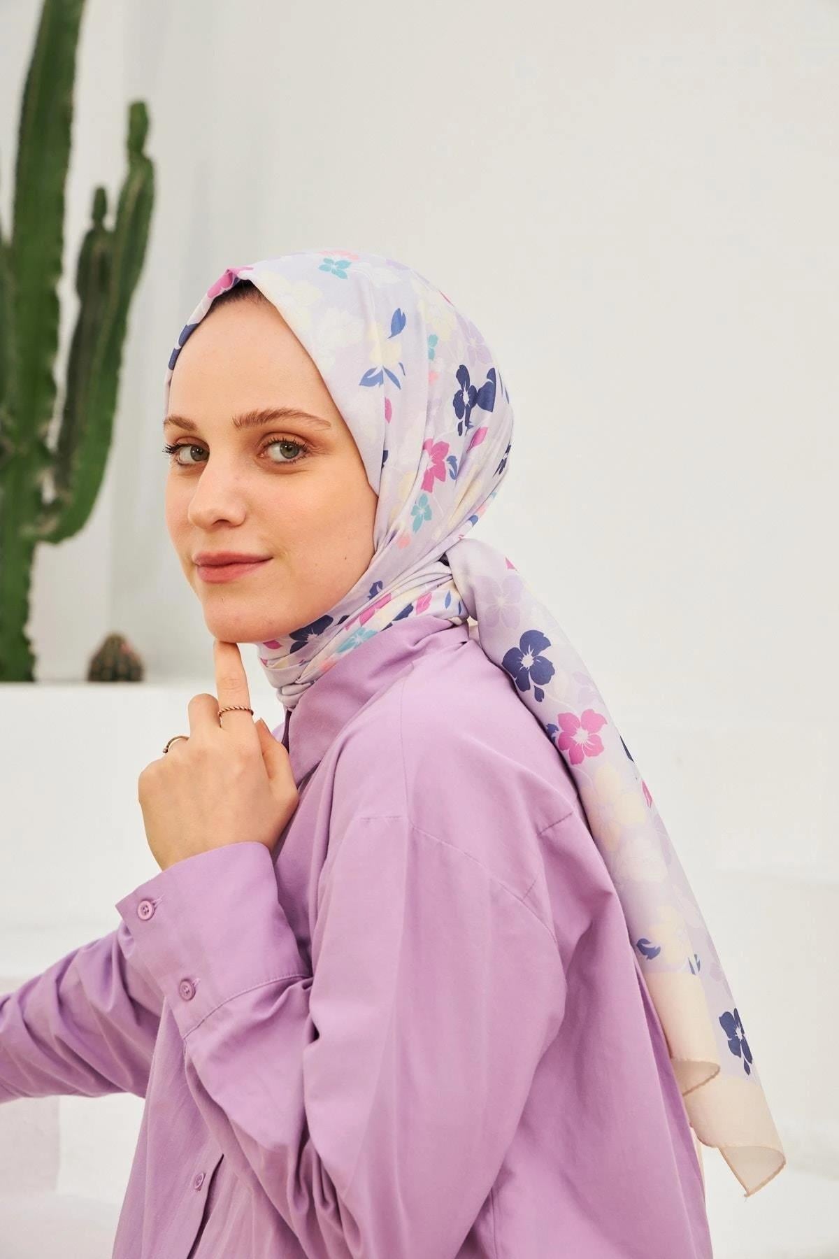 Amelia Desenli Pamuk Şal Menekşe 3025-14