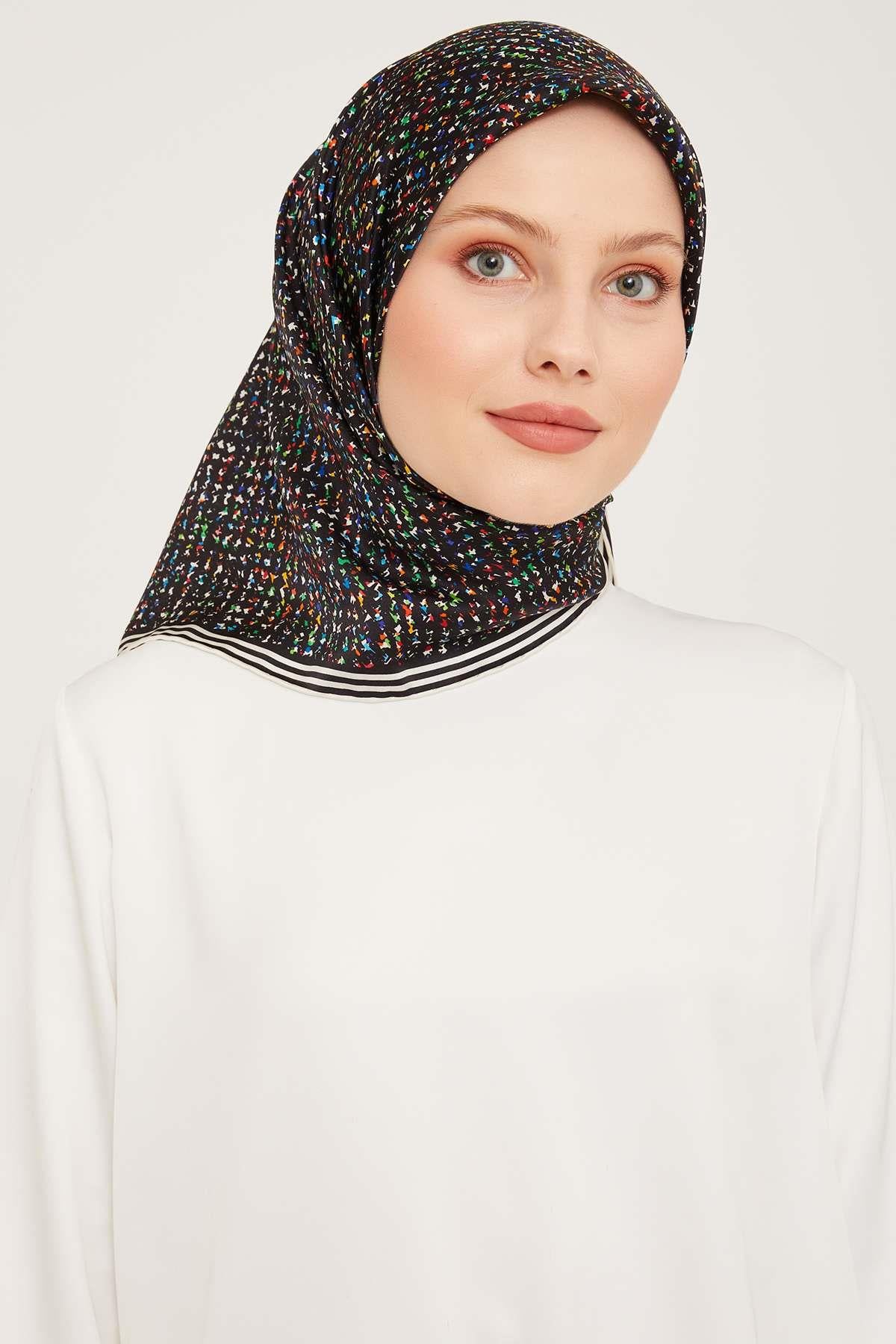 Armine - İpek Eşarp 2023/2024 Sonbahar Kış Twill İpek Siyah Beyaz 9013-09