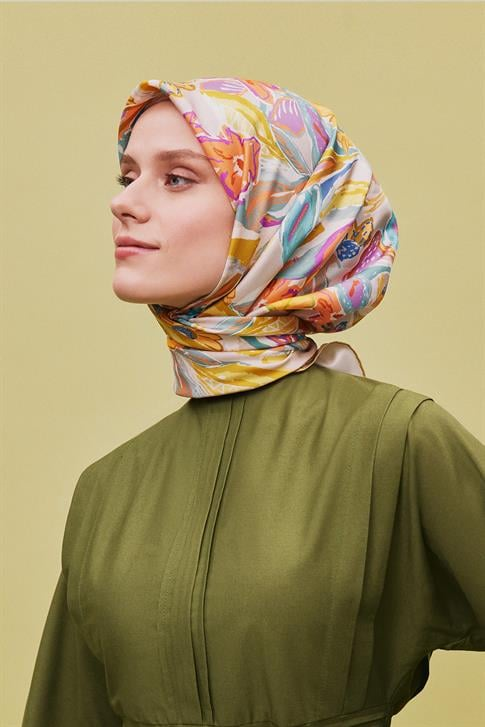 Armine Çiçek Desenli Saf İpek Sura Eşarp 9332D 07