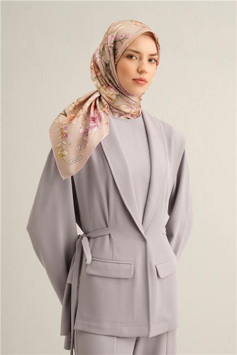 Armine Çiçek Desenli Saf İpek Sura Eşarp 9347D 34