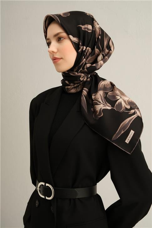 Armine Çiçek Desenli Saf İpek Sura Eşarp 9324D 85