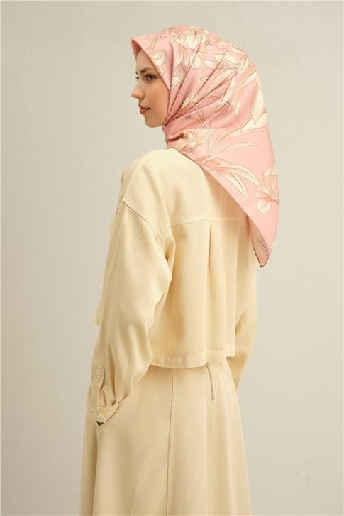 Armine Çiçek Desenli Saf İpek Twill Eşarp 9324D 08