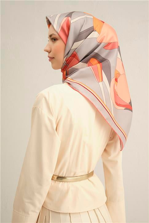 Armine Çiçek Desenli Saf İpek Twill Eşarp 9302D 35