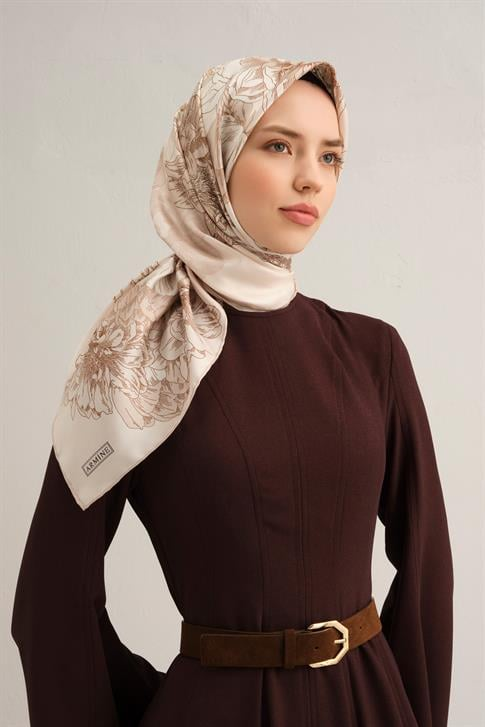 Armine Çiçek Desenli Saf İpek Twill Eşarp 9330D 80