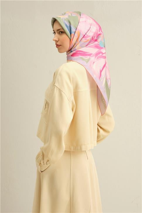 Armine Çiçek Desenli Saf İpek Twill Eşarp 9337D 54