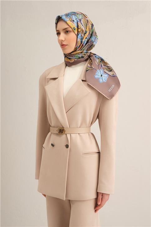 Armine Çiçek Desenli Saf İpek Twill Eşarp 9332D 35