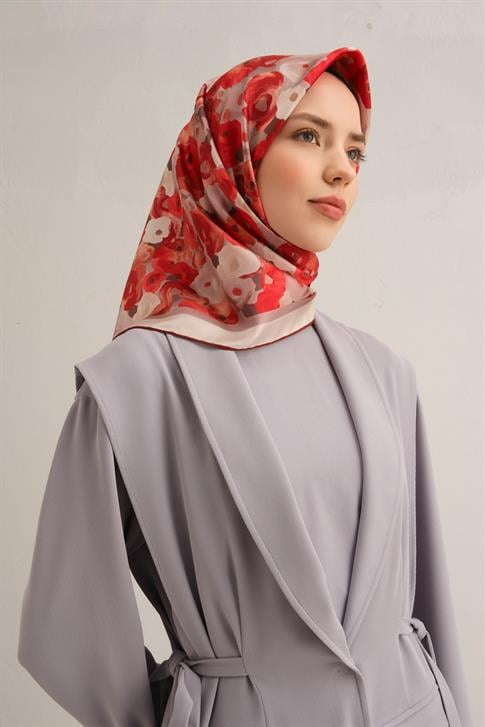 Armine Çiçek Desenli Saf İpek Twill Eşarp 9300D 04