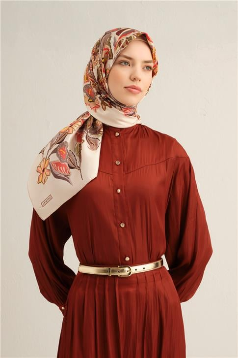 Armine Çiçek Desenli Saf İpek Twill Eşarp 9332D 36