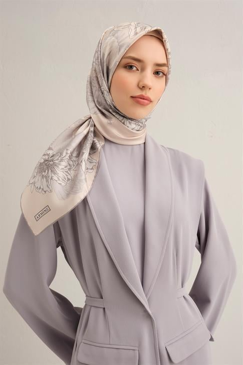 Armine Çiçek Desenli Saf İpek Twill Eşarp 9330D 02