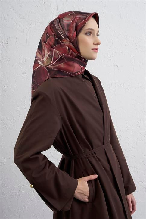 Armine Çiçek Desenli Saf İpek Twill Eşarp 9406D 81