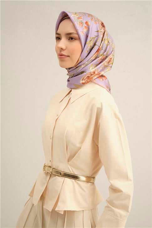 Armine Çiçek Desenli Saf İpek Twill Eşarp 9347D 50