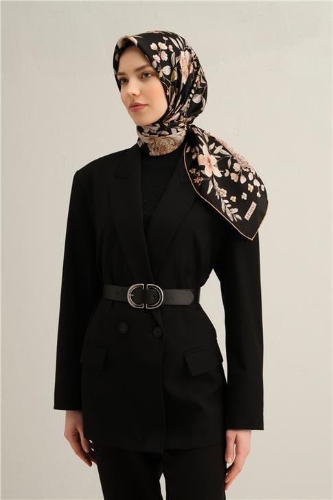 Armine Çiçek Desenli Saf İpek Twill Eşarp 9347D 04
