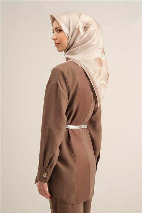 Armine Çiçek Desenli Saf İpek Twill Eşarp 9305D 05