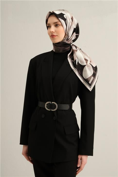 Armine Çiçek Desenli Saf İpek Twill Eşarp 9305D 85