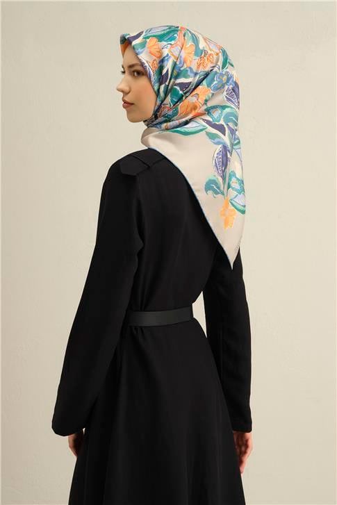 Armine Çiçek Desenli Saf İpek Twill Eşarp 9332D 81