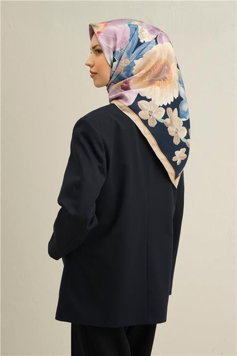 Armine Çiçek Desenli Saf İpek Twill Eşarp 9318D 05