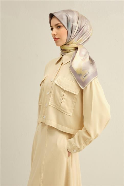 Armine Çiçek Desenli Saf İpek Twill Eşarp 9310D 52