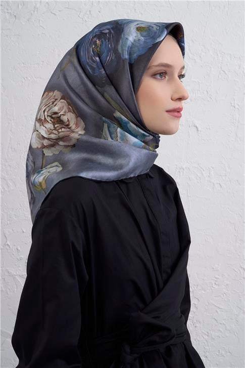 Armine Çiçek Desenli Saf İpek Twill Eşarp 9419D 36