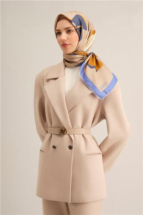 Armine Çiçek Desenli Saf İpek Twill Eşarp 9317D 34