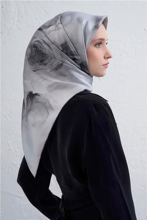 Armine Çiçek Desenli Saf İpek Twill Eşarp 9426D 83