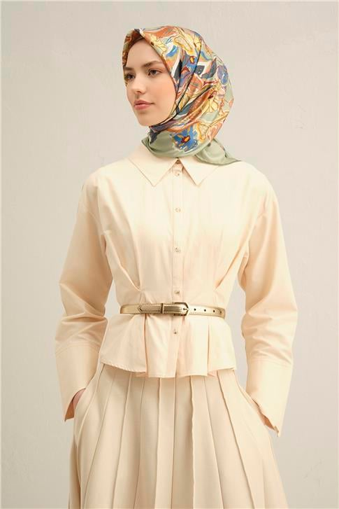 Armine Çiçek Desenli Saf İpek Twill Eşarp 9332D 57