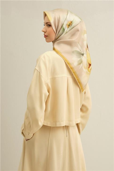 Armine Çiçek Desenli Saf İpek Twill Eşarp 9305D 33