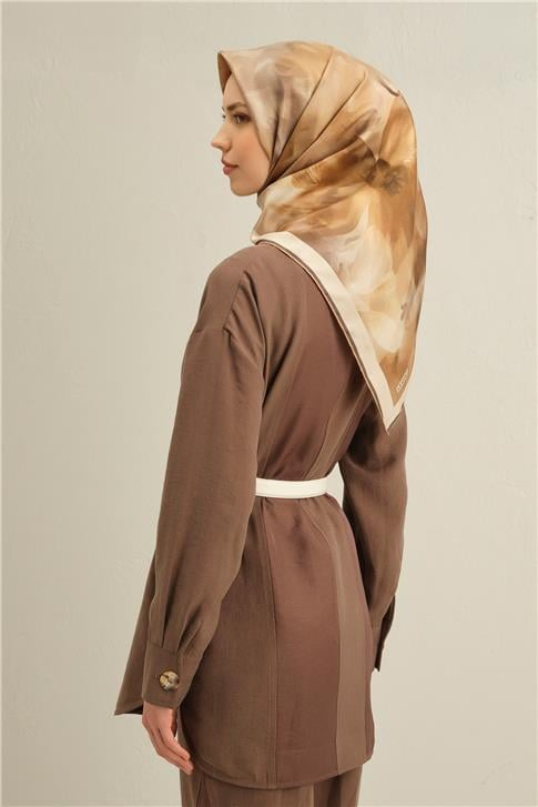 Armine Çiçek Desenli Saf İpek Twill Eşarp 9310D 36