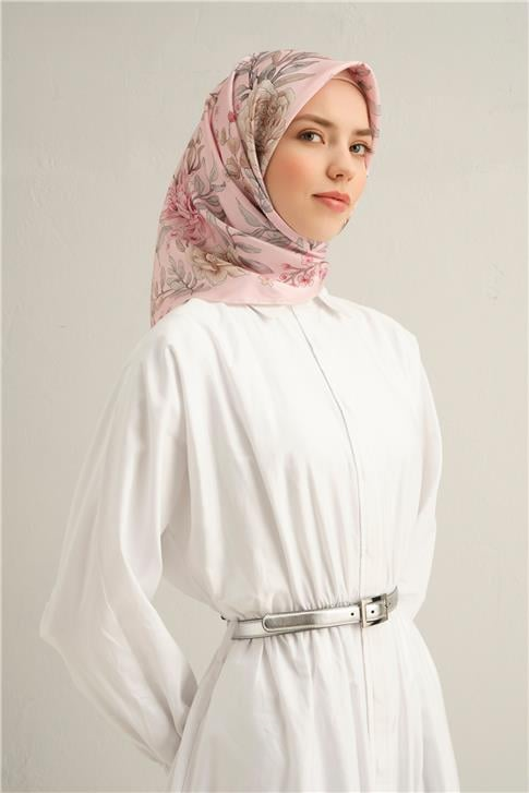Armine Çiçek Desenli Saf İpek Twill Eşarp 9347D 85