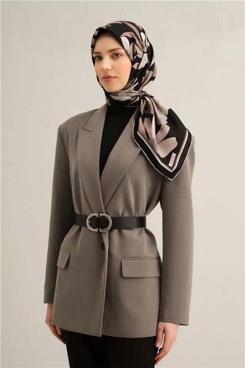 Armine Çiçek Desenli Saf İpek Twill Eşarp 9312D 86