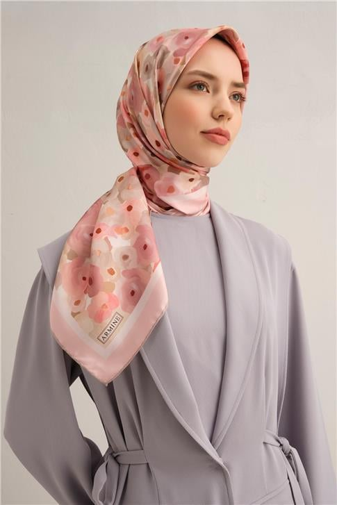Armine Çiçek Desenli Saf İpek Twill Eşarp 9300D 35