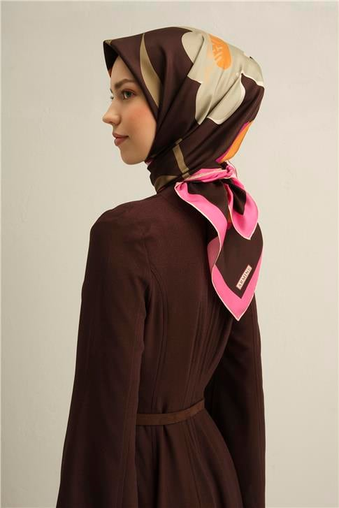 Armine Çiçek Desenli Saf İpek Twill Eşarp 9317D 08