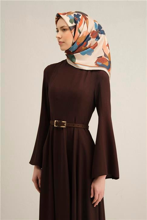 Armine Çiçek Desenli Saf İpek Twill Eşarp 9312D 04
