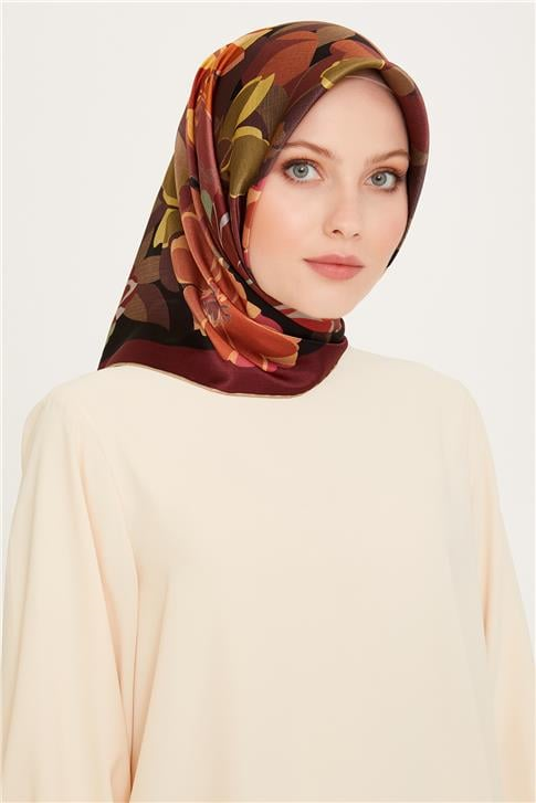 Armine Çiçek Desenli Sura Saf İpek Eşarp 9238D 37