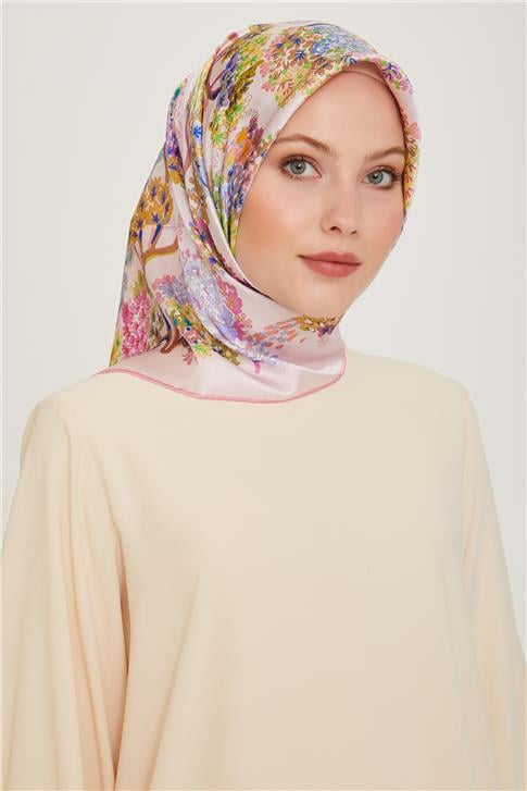 Armine Çiçek Desenli Sura Saf İpek Eşarp 9209D 04