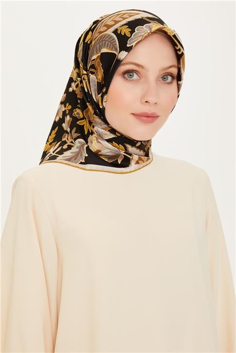 Armine Çiçek Desenli Sura Saf İpek Eşarp 9227D 53 01