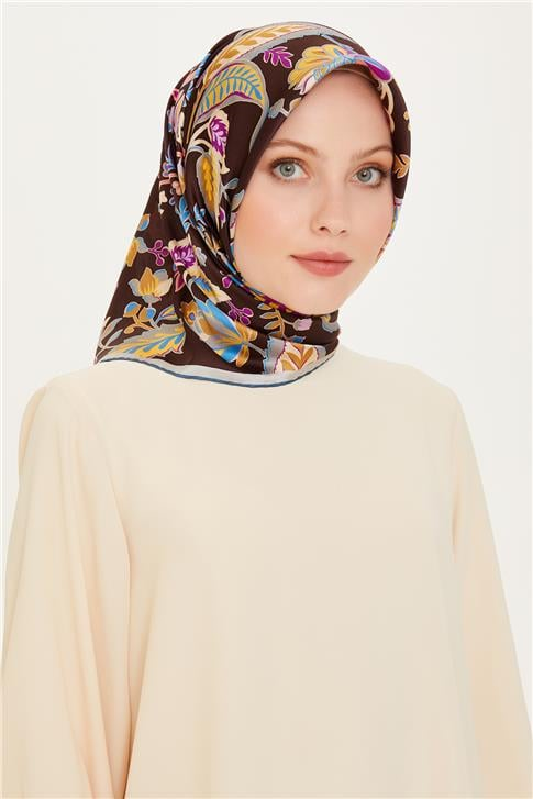 Armine Çiçek Desenli Sura Saf İpek Eşarp 9227D 53 35